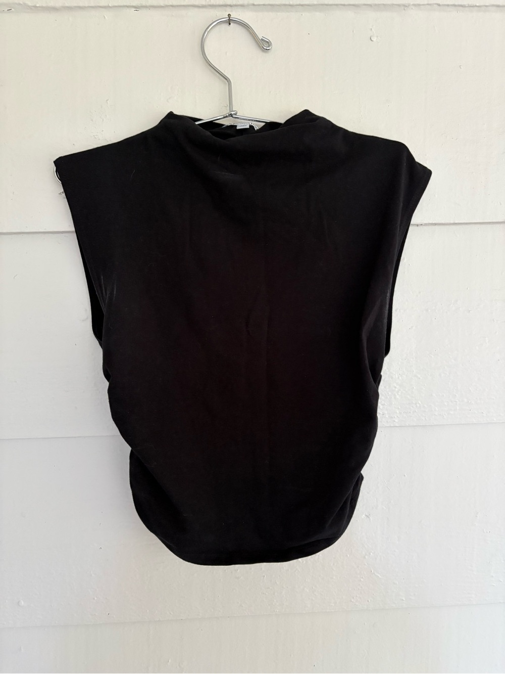 Reformation Black Mock Neck Ruched Sleeveless Top XS Organic Cotton Stretch